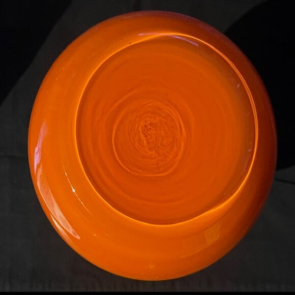 Vintage Glass Pitcher Hand Blown Orange with Clear Handle - Picture 4 of 4